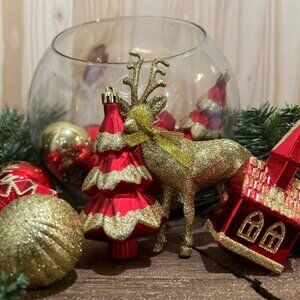 Assortment of 15 Red and Gold Christmas Tree Home Holiday Hanging Ornaments